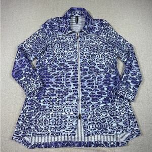 Berek Womens Medium Purple White Leopard Print Athleisure Zip Front Jacket Layer